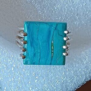 New - Rare Peruvian Blue Opal 925 Sterling Silver Ring - Size 7